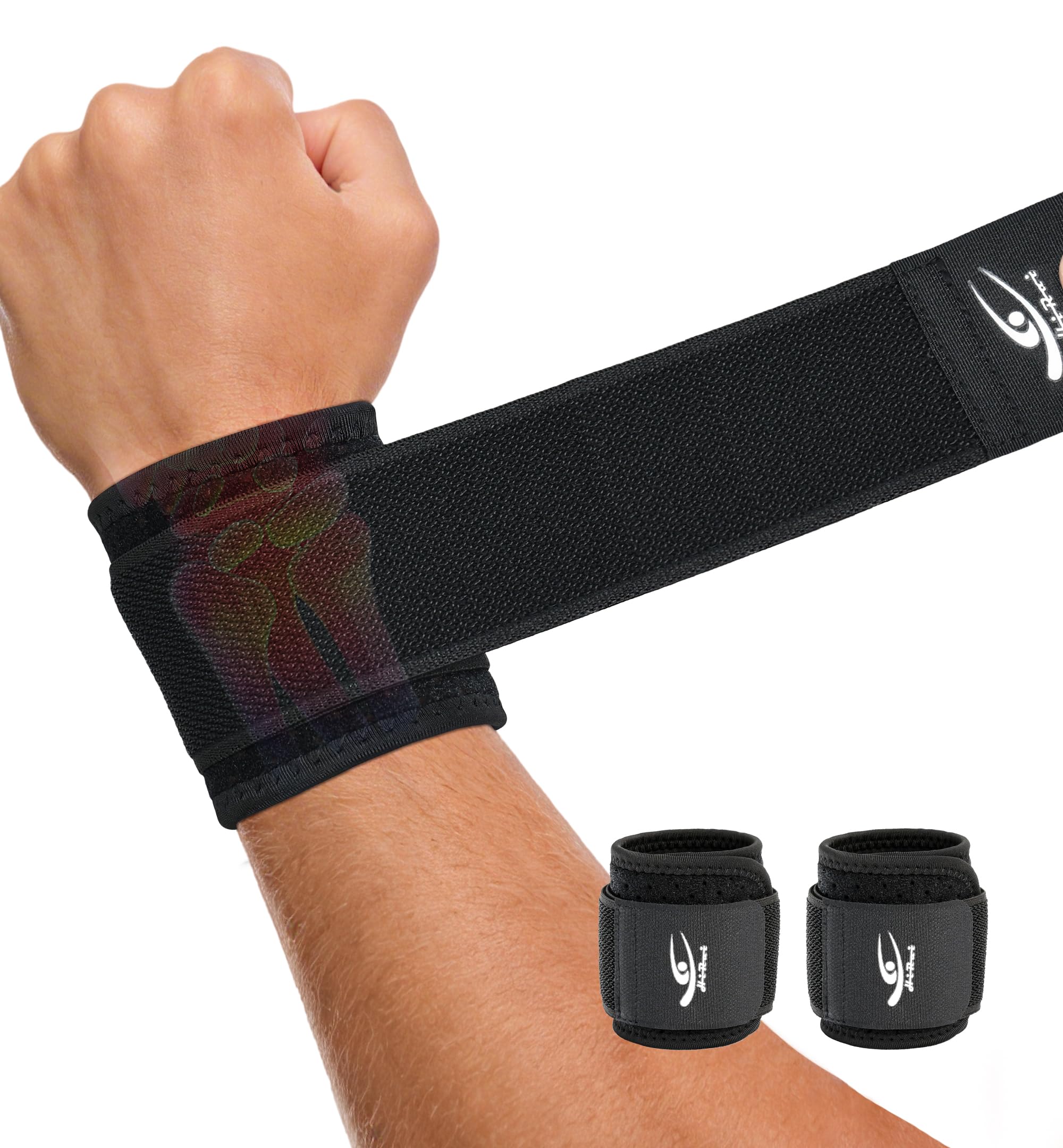 Wrist Brace (2 PCS) - Adjustable Compression for Carpal Tunnel Arthritis Tendonitis Sprain Pain Relief | Wrist Support Wrist Wraps for Both Hands, Ideal for Sports & Gym Workouts (Black)