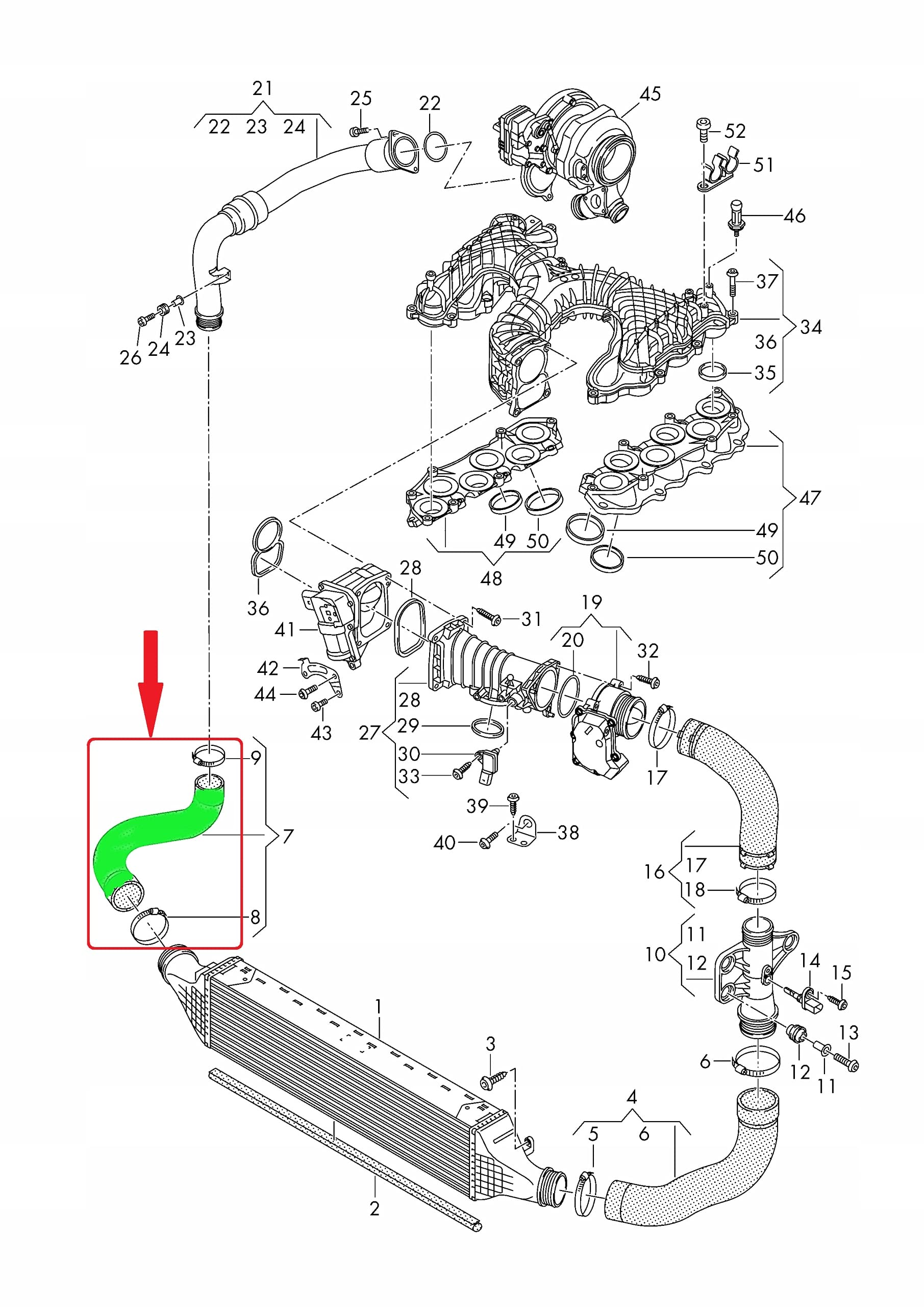 Kompatibel/Ersatz für Turbo-Ladeluftkühler-Schlauch Audi A6, A7 3.0 TDI 4G0145738AP