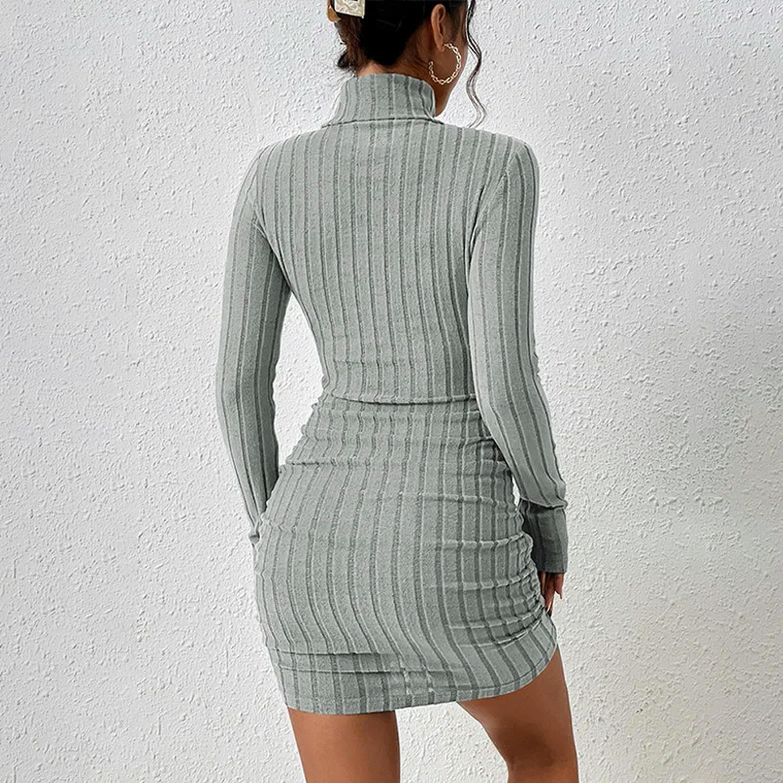 Vestito Autunno Inverno Abiti Sexy delle Donne Nuove Maniche Lunghe Turtleneck Streetwear Sexy Mini Vestito Casuale Slim-Verde-m