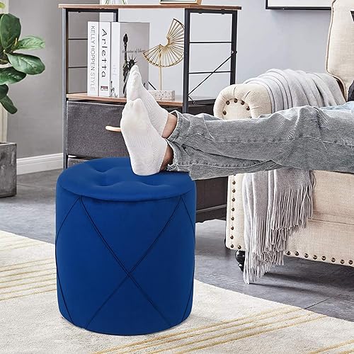 Miniatura 6 de Joveco Moderno otomano redondo, taburete de tocador tapizado de terciopelo con asiento acolchado suave, reposapiés para mesa auxiliar, taburete para