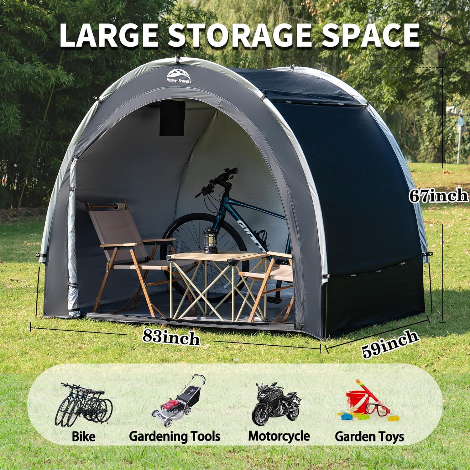 Happy Travel Bike Storage Tent Shed,7x5ft Large Outdoor Waterproof Bicycle Covers Shelter with Window for 4/5 Bikes,Oversized Outside Portable Sheds for Lawn Mower,Garden Tools,Motorcycle Happy Travel Bike Storage Tent Shed,7x5ft Large Outdoor Waterproof Bicycle Covers Shelter with Window for 4/5 Bikes,Oversized Outside Portable Sheds for Lawn Mower,Garden Tools,Motorcycle
