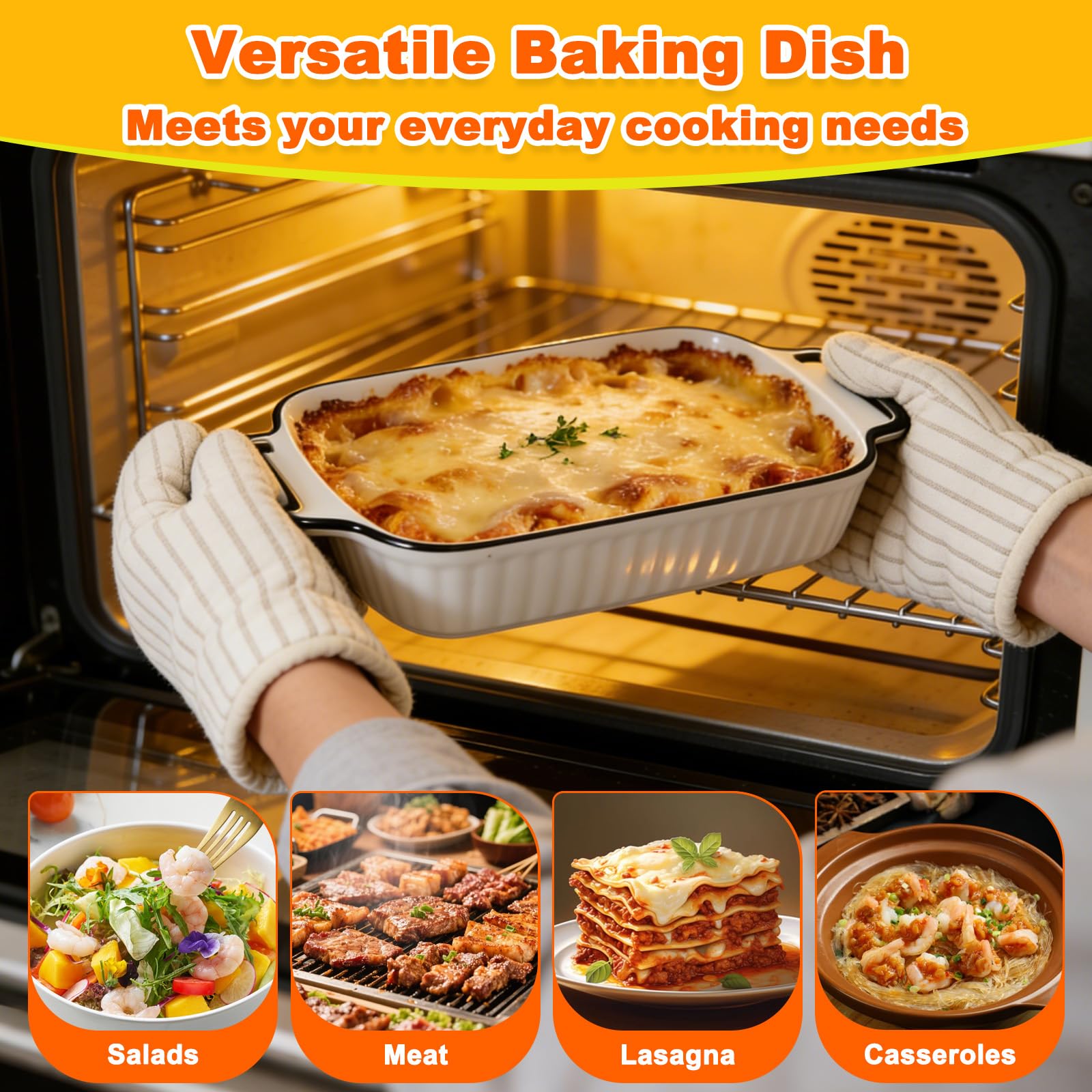 2 Pezzi Teglie Forno Ceramica con Manici, Set Pirofila Rettangolari Mini 23.2 x 13 x 4.7 cm, Teglia Piccola Forma Rettangolare per Lasagne & Tiramisu, Teglia per Microonde, Friggitrice Aria