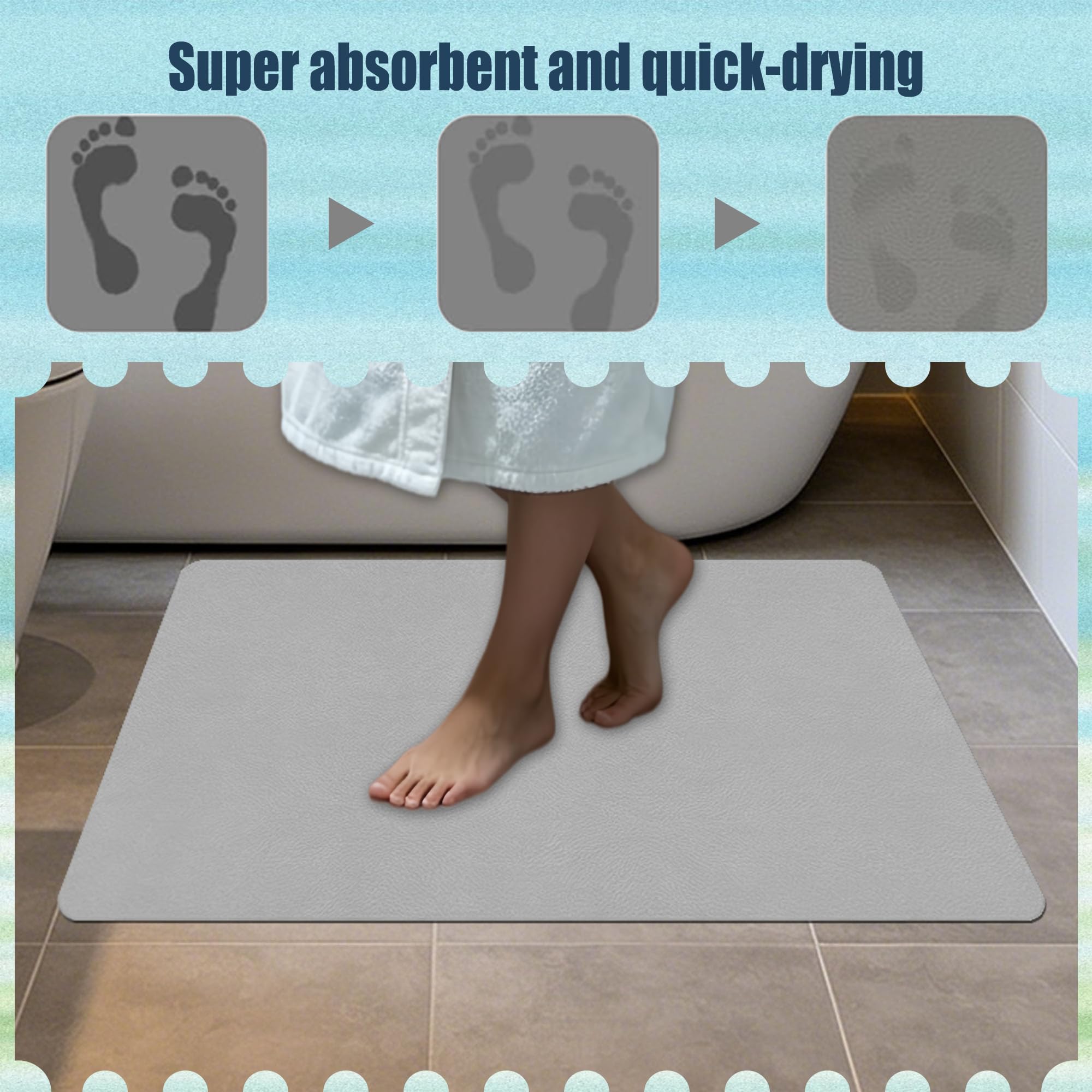 Tappeto Bagno Antiscivolo 50 x 140 cm Assorbente Diatomite Stone Bath Mat Lavabile Morbido per Pavimento Del Cucina, Piatti, Piante O Animali Domestici, Grigio Chiaro
