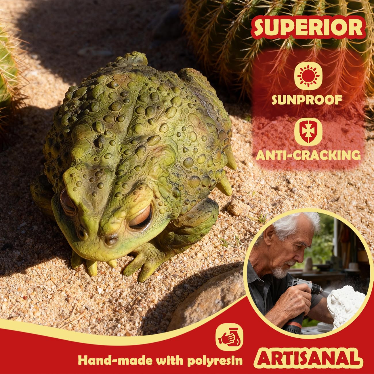 Statue Grenouille Décorative Relaxdays - Crapaud En Pierre Artificielle Pour Jardin, Balcon, Terrasse - Jaune