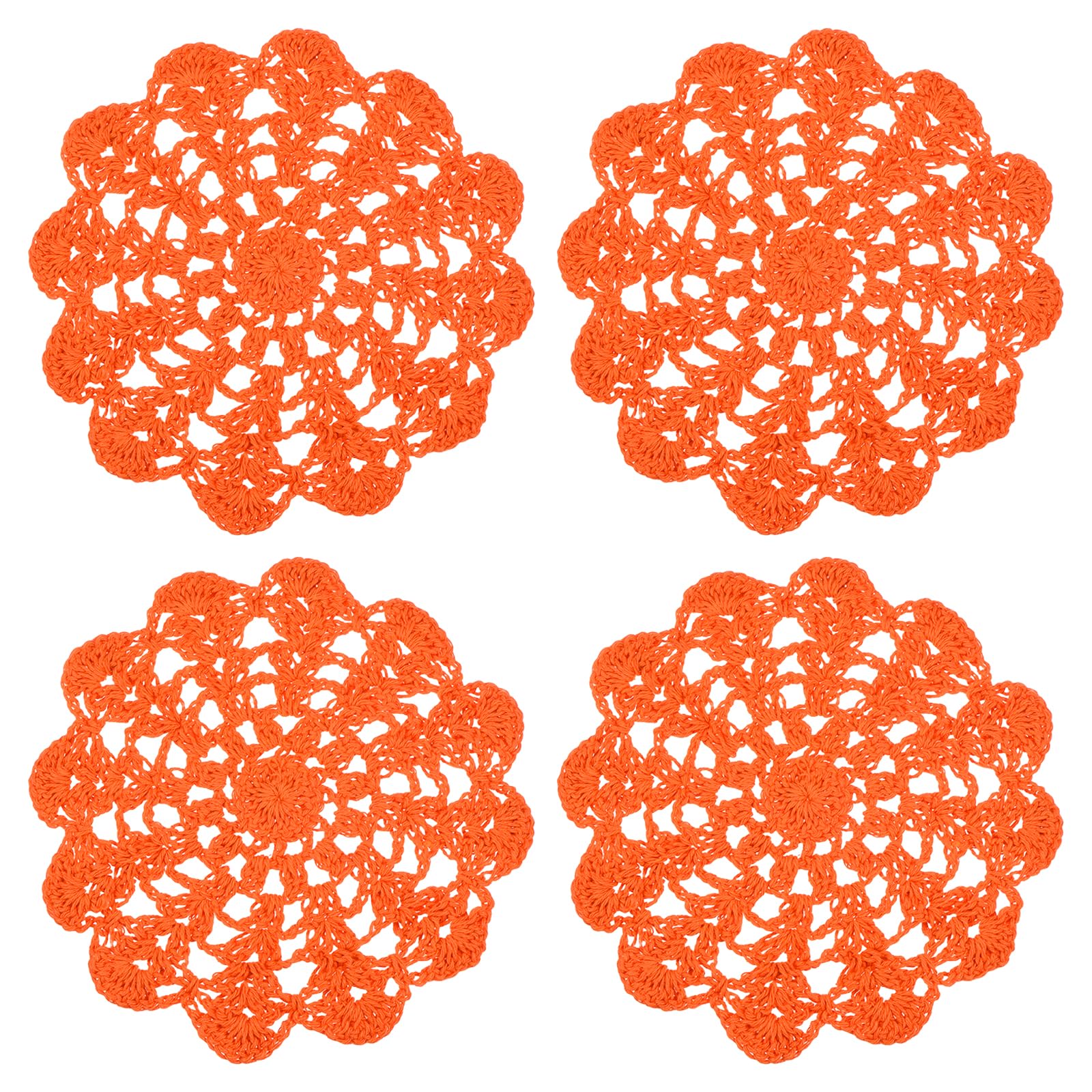 sourcing map 4Pcs Crocheted Cotton Doilies, 14cm Lace Doilies for Tables Cloth Lace Placemats Handmade Tray Doilies Round Cups Coasters for Glasses Crafts Kitchen Dining Room, Orange