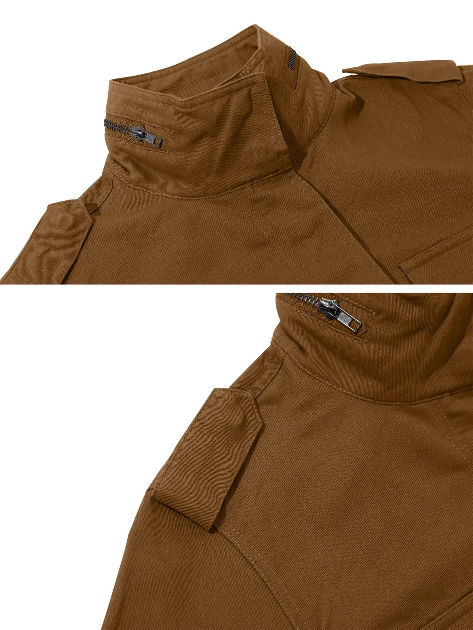 Generisch Anorak Militaire Femme Léger Décontracté Fermeture Éclair Boutons-pression Utility Cargo Manteaux avec Poche Veste en Jean Femme