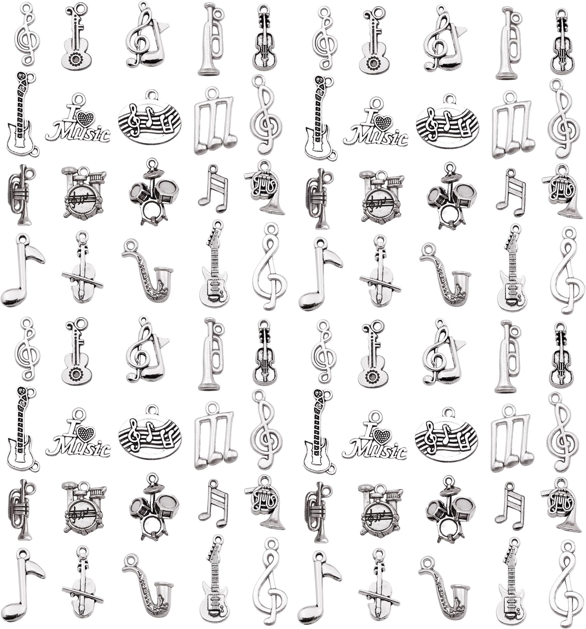 WOCRAFT 60pcs Antique Silver Music Bracelet Charms for Jewelry Making Sets DIY Necklace Bracelet Keychain Crafting Charms Kit Craft Supplies (SN893)