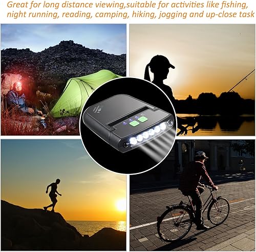 Vista 7 de Mudder Linterna LED con clip para gorra USB recargable, linterna impermeable ultra brillante para sombrero, linterna de cabeza para pesca