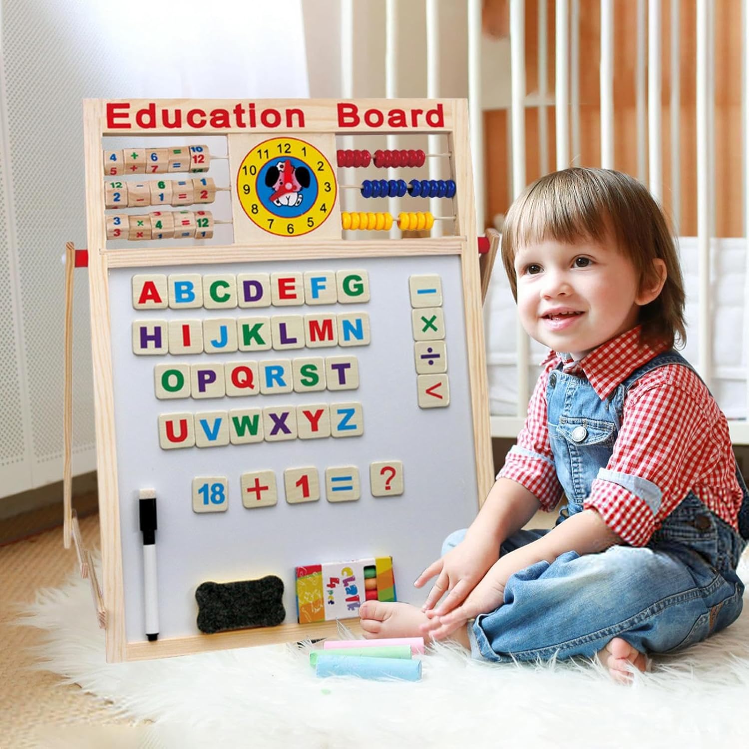 Magnetic - Double-Sided Dry Erase, Kids Art Board | Magnetic Board with Abacus Bracket Type Wooden Art Easel Standing Educational Learning Tool Creative Drawing Painting Activity for Childs