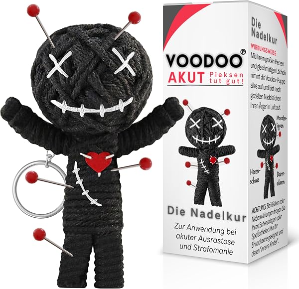GLÜCKSGUT® Voodoo Puppe mit Nadeln | 7,5cm | Geschenkbox & Anleitung | Scherz-Medikament | Büro Geschenk für Kollegen Kollegin Chef | Anti Stress | Abschied | Büro Uni Studium - 1