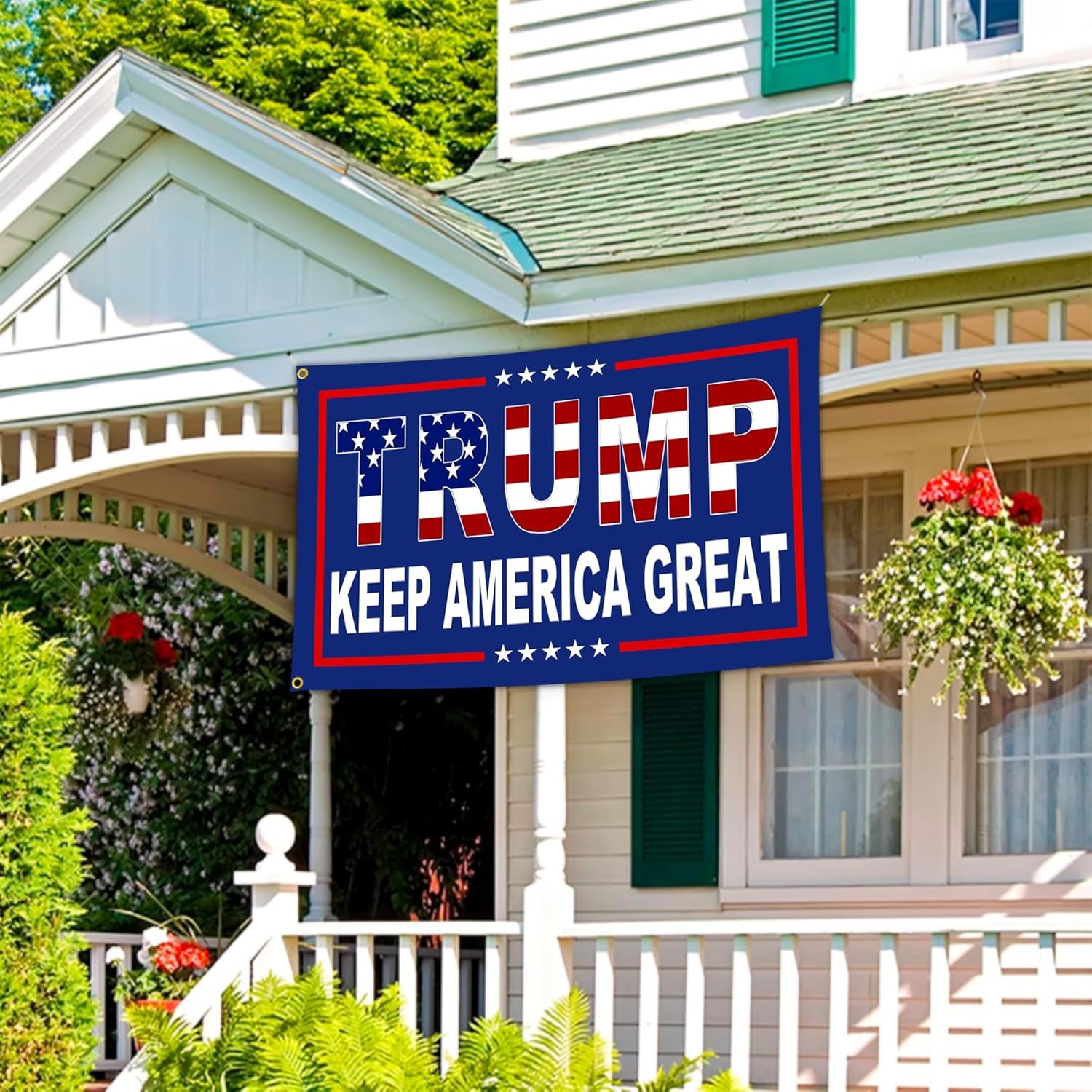 NASIAN 3 Ply Patriotic Ameican Flags 3x5 Ft Outdoor Keep America Great Flags for Outside Yard Garden House Decorations Banner