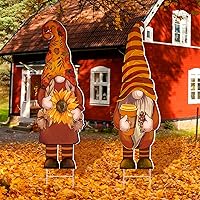 Vista 4 de Umigy 3 piezas de decoración de patio de Acción de Gracias lindo gnomo de otoño con estacas de 32 x 10 pulgadas, gnomo de otoño para decoración