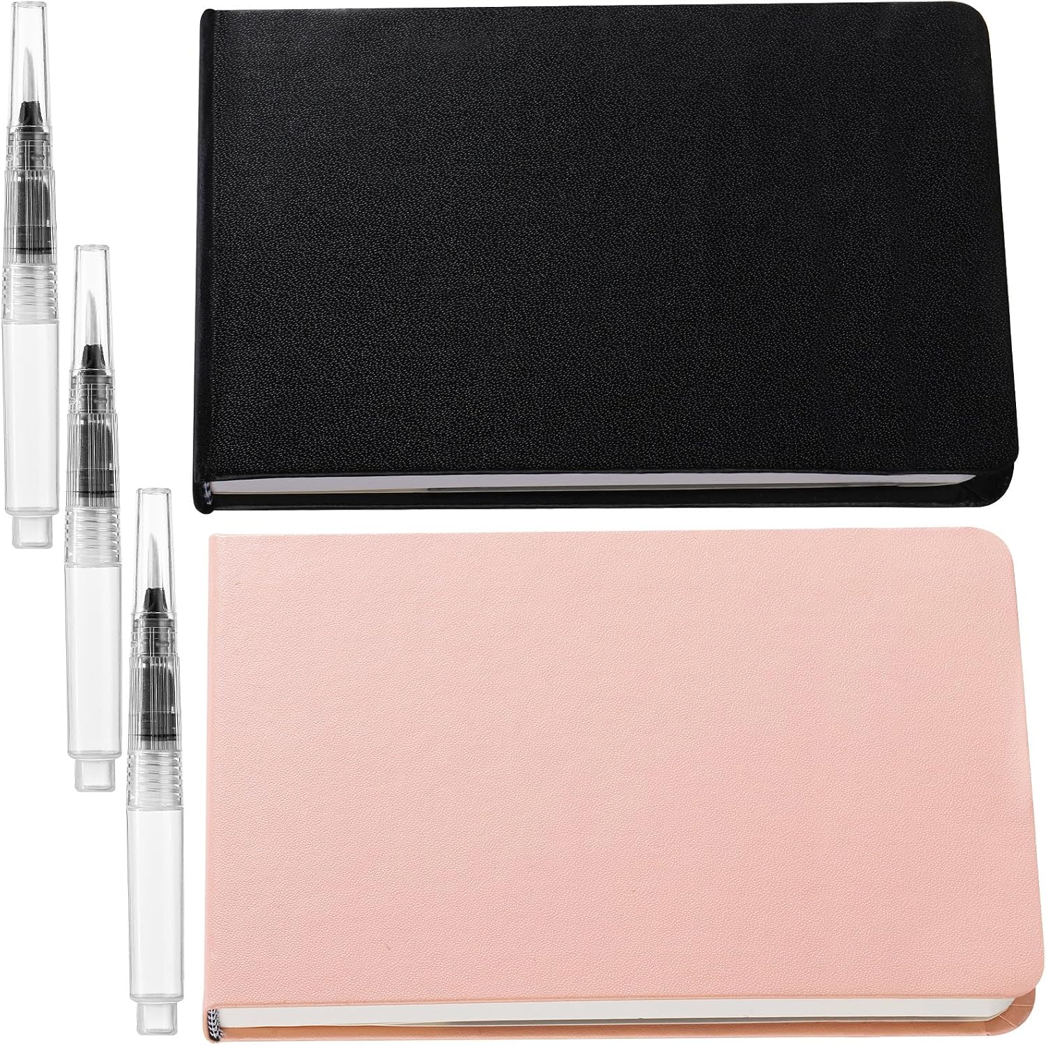 Teling 2 Pcs Watercolor Sketchbook with 3 Brush Pens, 140lb/300gsm Paper, Small Portable Travel Watercolor Journal, Pocket Notebook with Folding Pockets, Tear Away Pages with Dotted Line(7.6" X 5.3")