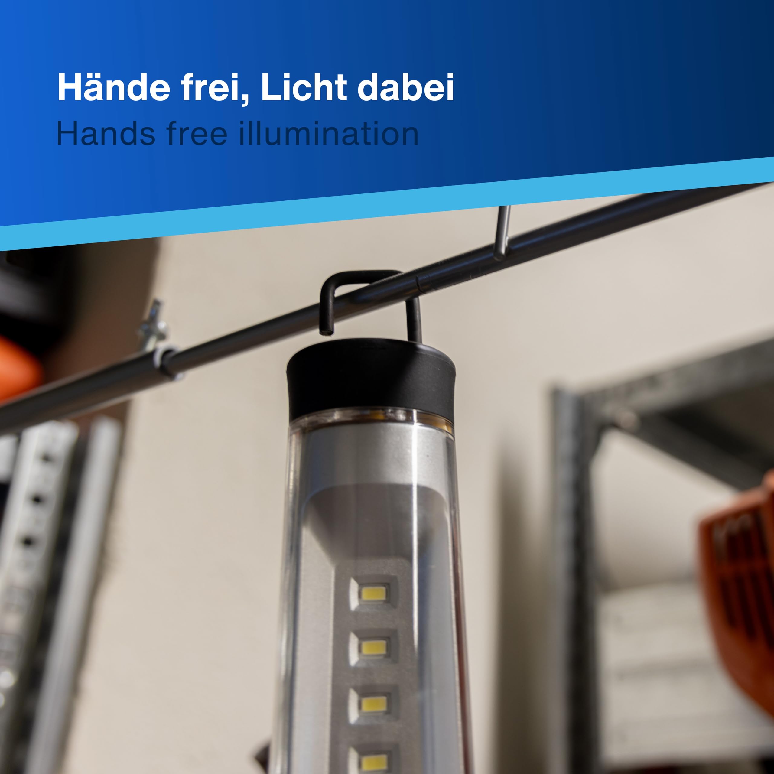 REV Lampada da officina con gancio per appendere, cavo da 5 m, ideale per officina e auto, 6 W, 250 lm, IP54, colore nero