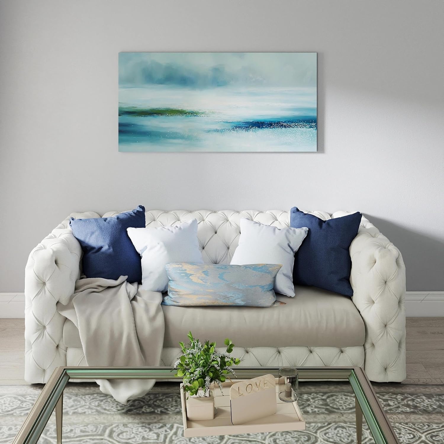 CCPEAR Abstract Wall Art Navy Blue Canves, Ocean Seascape Painting Prints, Large Modern Aesthetic Home Decor for Living Room Bedroom Office Bathroom 20x40in