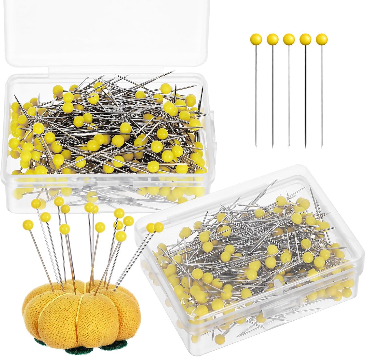 500 Pcs Glass Head Quilting Pins for Sewing and Jewelry Making, Straight Pins with Enhanced Durability and Easy to Handle Nickel-Plated Steel Wire, Yellow Color for Crafting