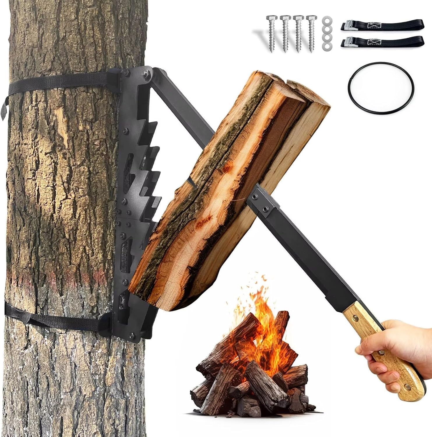 2-in-1 Wall Mounted Kindling Splitter for Wood Portable Metal Manual Fire Wood Kindling Splitter Hand Sturdy Firewood Cutter Heavy Duty Firewood Log Splitter Crackers Wedge for Indoor or Outdoor