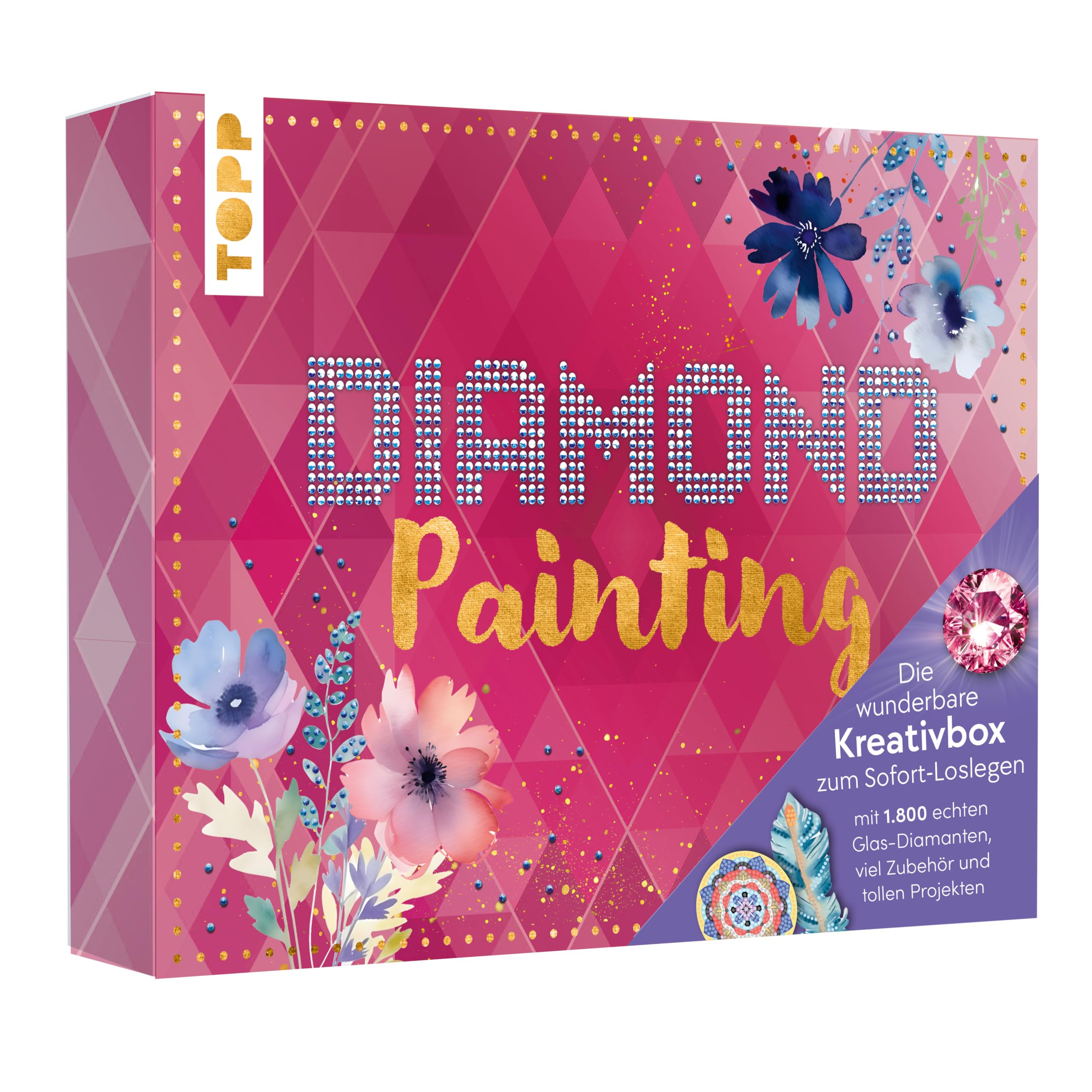 Die wunderbare Kreativbox Diamond Painting: Anleitungsbuch (32 S.), Werkzeug, 1800 Diamanten aus Glas in 12 Farben und verschiedene Materialien zum Bekleben, White