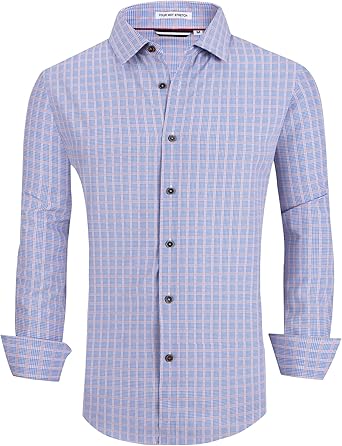 Alex Vando Mens Button Down Shirts Wrinkle Free 4-Way Stretch Print Business Casual Shirt