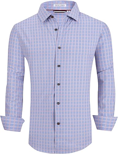 Alex Vando Mens Button Down Shirts Wrinkle Free 4-Way Stretch Print Business Casual Shirt