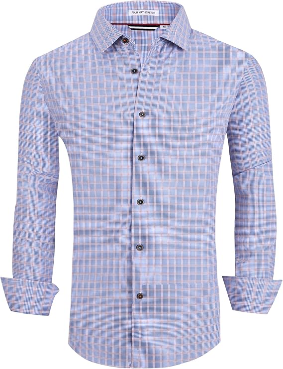 Alex Vando Mens Button Down Shirts Wrinkle Free 4-Way Stretch Print Business Casual Shirt