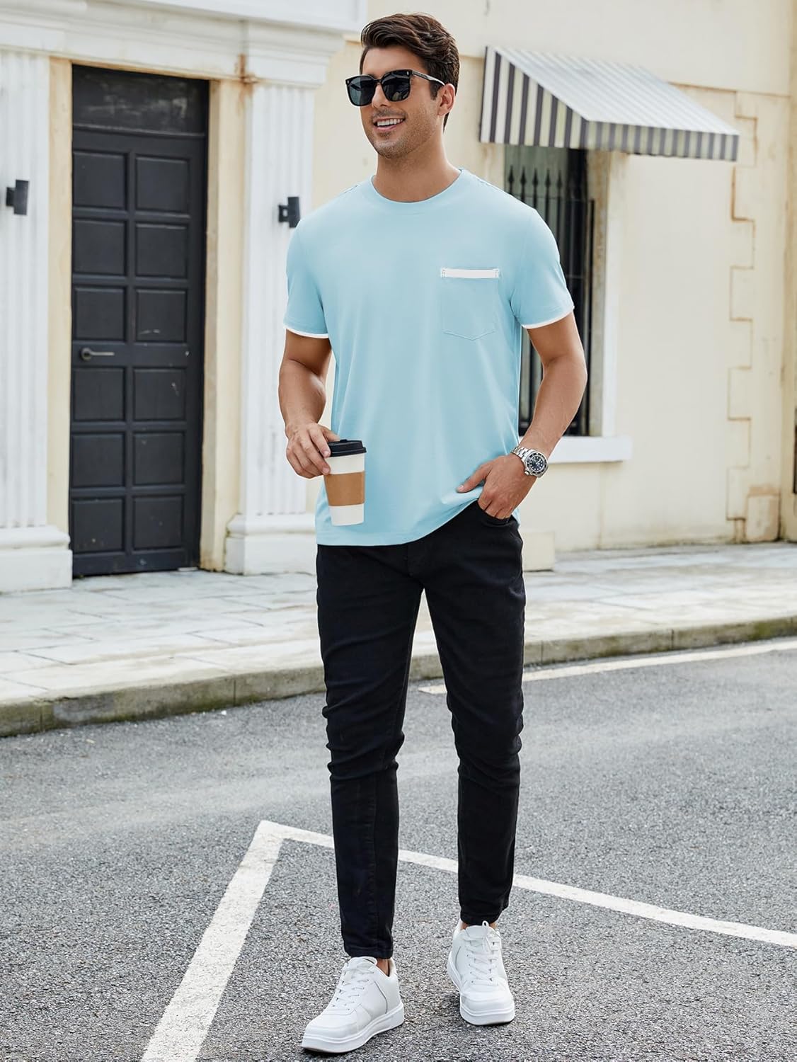 Hardaddy Men's Color Block Pullover Crew Neck Short Sleeve Tee Shirts with Pocket - Image 4