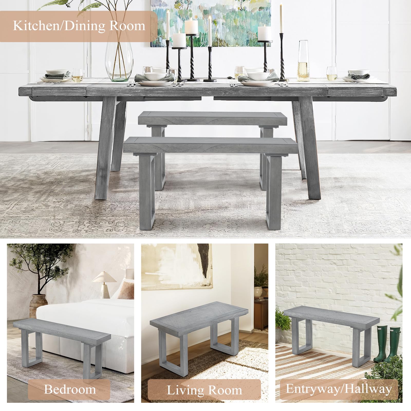 Snapklik.com : Wood Dining Bench, 35 Inch Wooden Kitchen Dining Bench ...