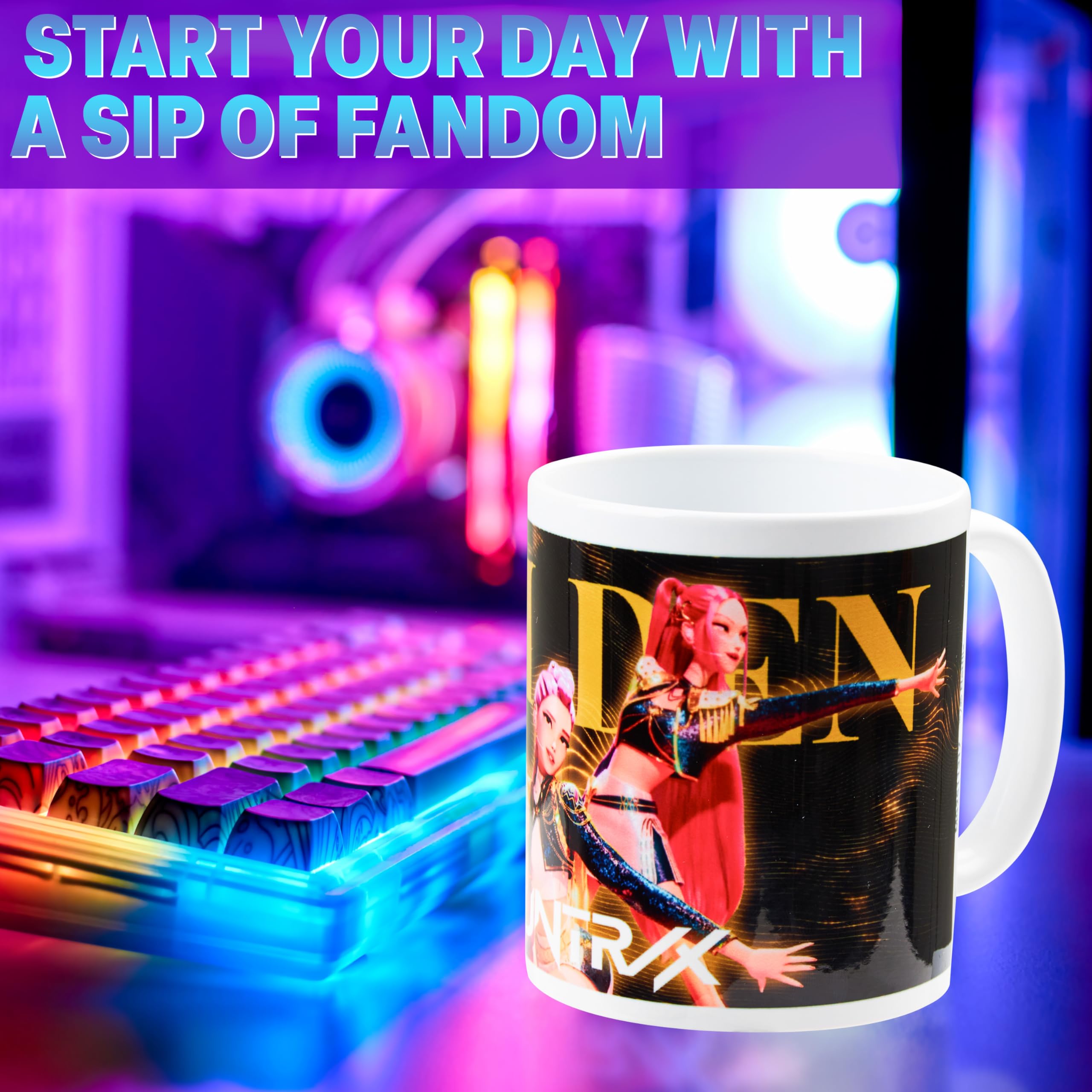 KPop Demon Hunters Ufficiale Huntrix Tazza Simpatica 315ml, Tazze Ceramica Tè e Caffè, Adatto al Microonde e Alla Lavastoviglie, Regali per Lei (Bianco Honmoon)