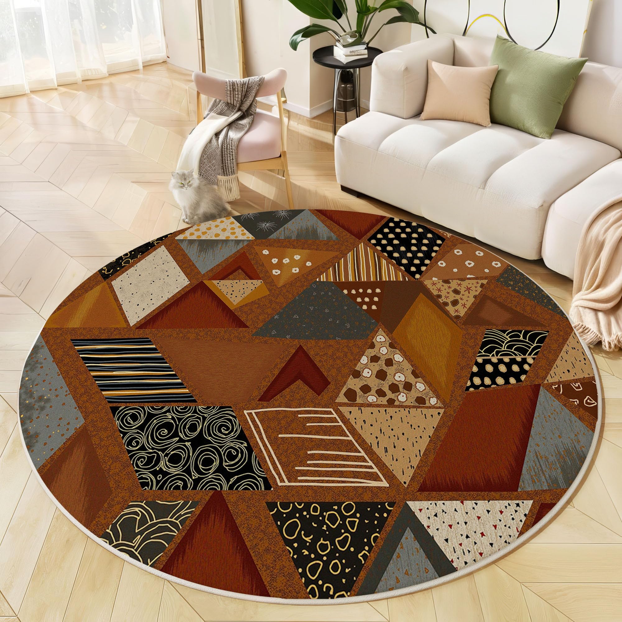 Tapis rond de salon brun rouille idéal pour les jeux des enfants et la chambre