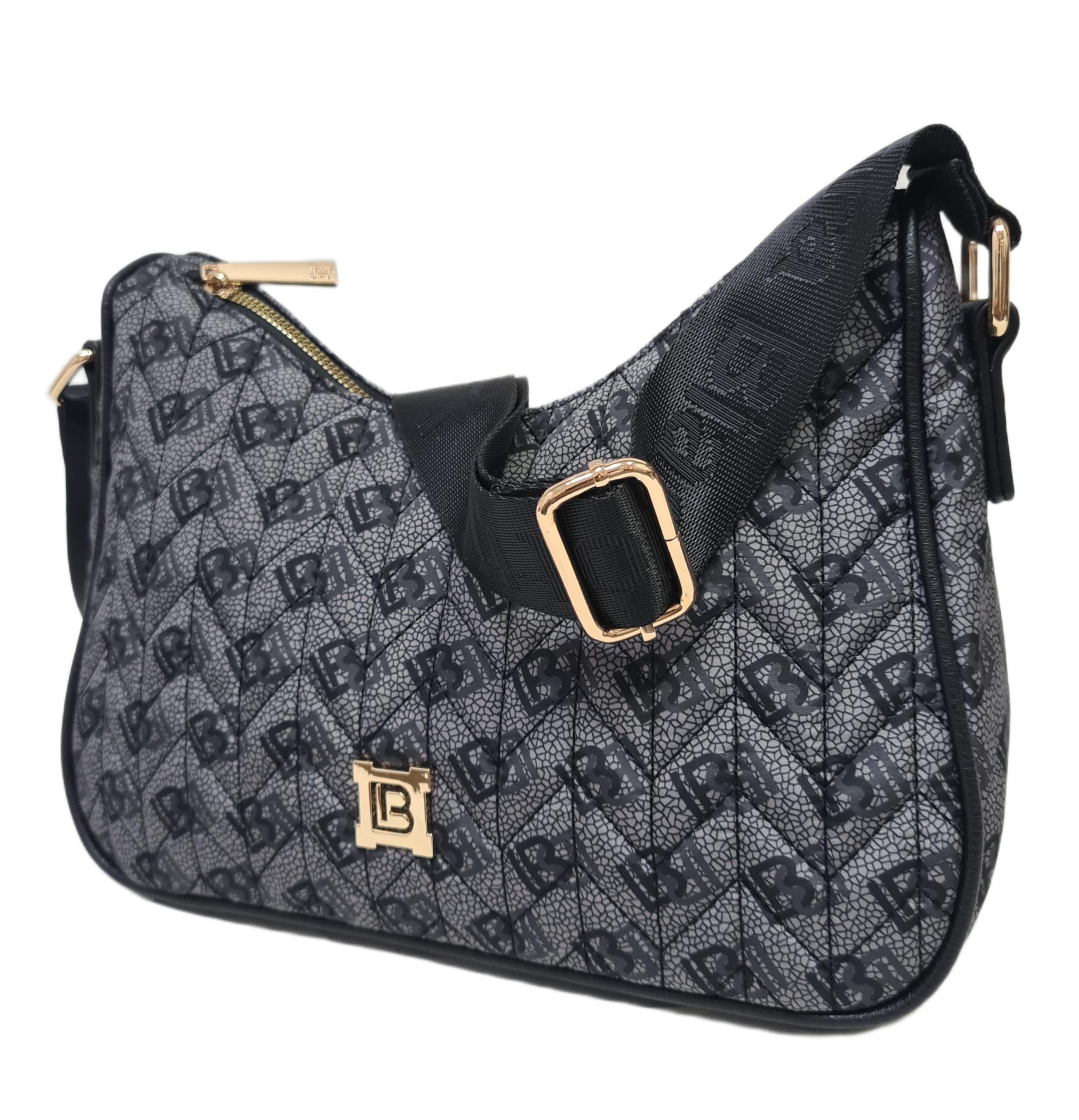 Laura Biagiotti Borsa Donna Linea Iselin, Nylon Trapuntato Impermeabile, Logo LB, Tracolla Regolabile, Dimensioni 29x10x17 cm, Dettagli Dorati, Scomparto con Zip ART.LB25W-105-1