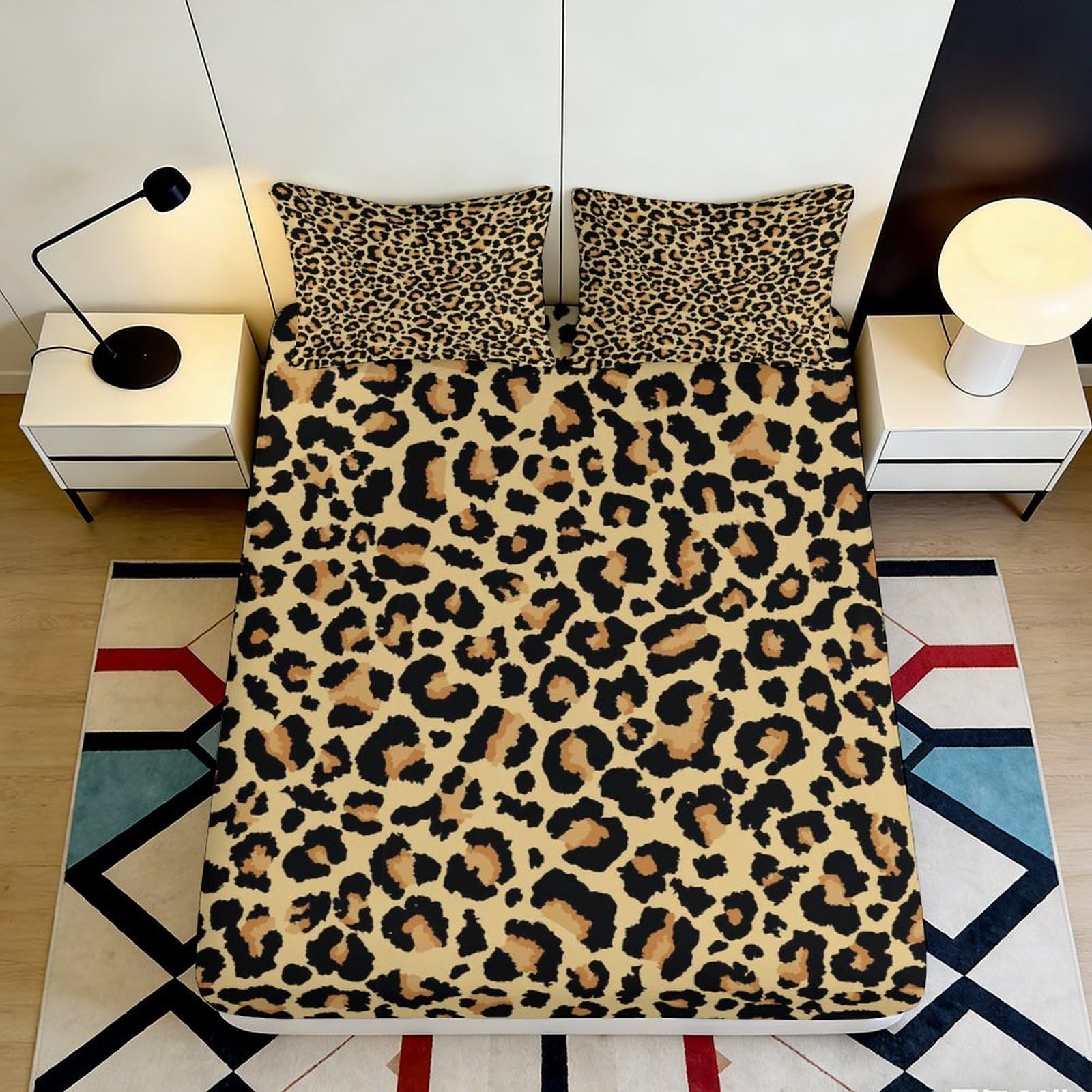 3D Printed Leopard Print Fitted Sheet Microfiber Soft Anti-Slip Animal Pattern Mattress Cover for Bedroom Dorm Decor 120x200cm 120x200x25cm
