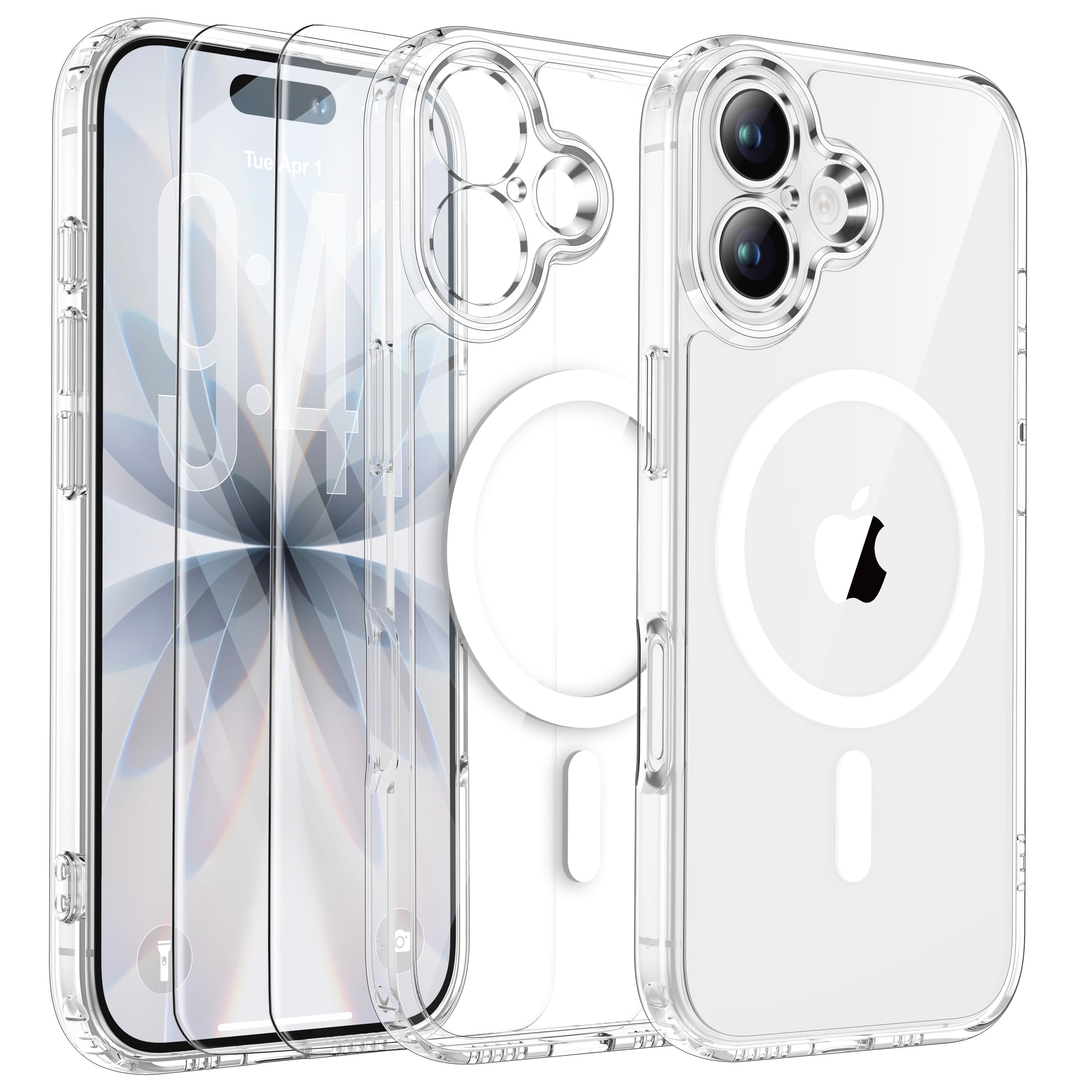 ORETECH Magnetisch Hülle für iPhone 17 mit 2 Schutzfolie, Kompatibel mit Mag-Safe, Vollständiger Kameraschutz, Stoßfest Transparent Rückseite Handyhülle für iPhone 17 Hülle 6,3", Durchsichtig