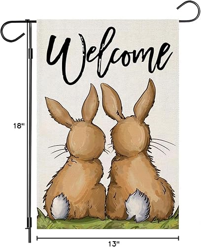 Miniatura 8 de EKOREST Banderas de jardín de Pascua de bienvenida para exteriores de 12 x 18 pulgadas, de doble cara, decoración de acuarela de conejos pequeños,