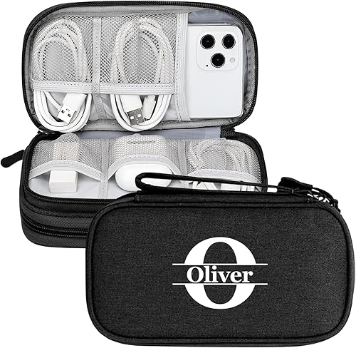 Miniatura 11 de Estuche organizador de artículos electrónicos personalizados, bolsa de almacenamiento compacta de cables con nombre personalizado para cargadores,