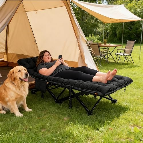 Miniatura 2 de DoCred Catre plegable XXL de gran tamaño con colchón, paquete de 2 catre de dormir resistente, cama portátil para adultos al aire libre con bolsa de