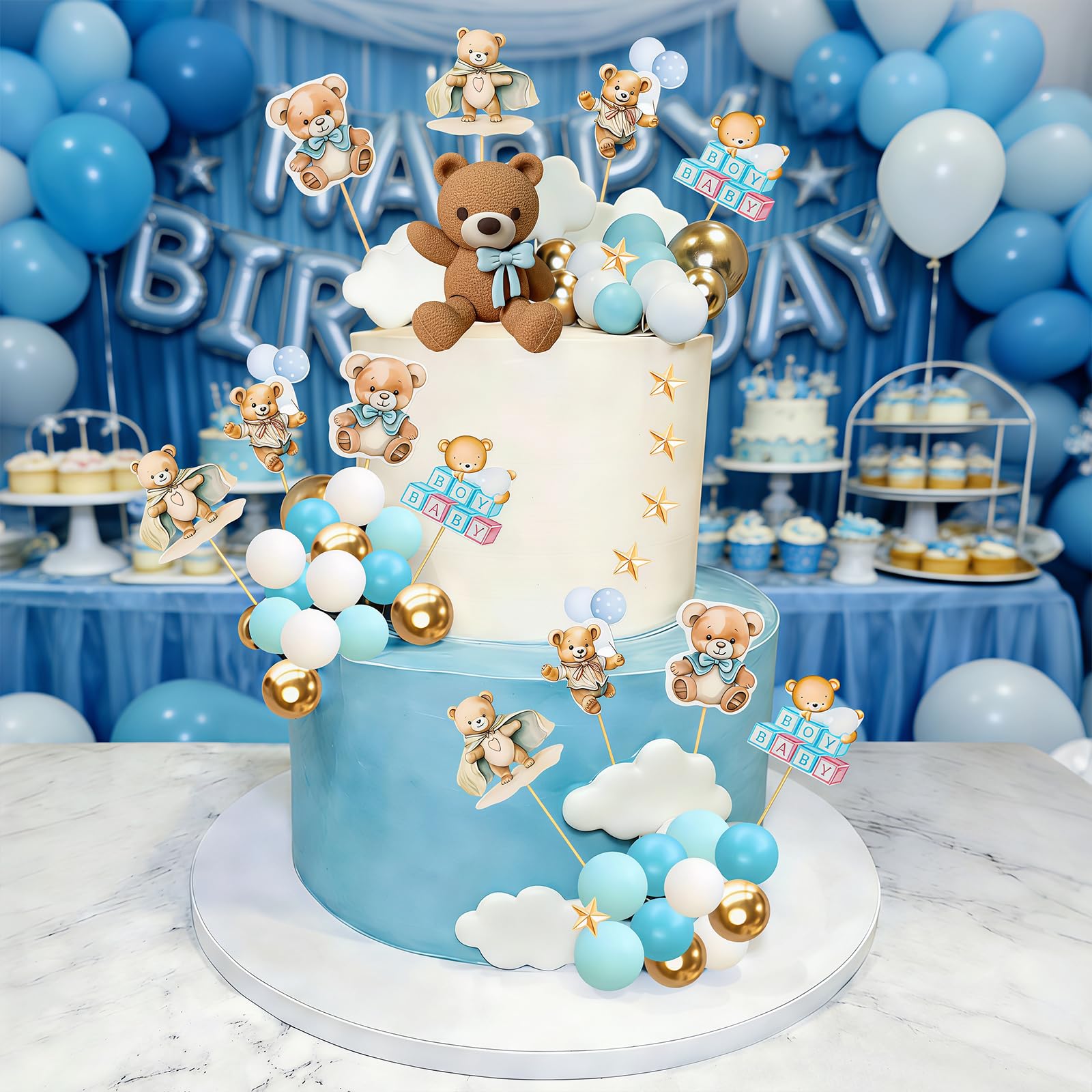 Bear Cake Decoration, 38 pcs Beige Brown Balls Cake Decoration, Luxury Baby Shower, Topper Boho Cake - Image 4