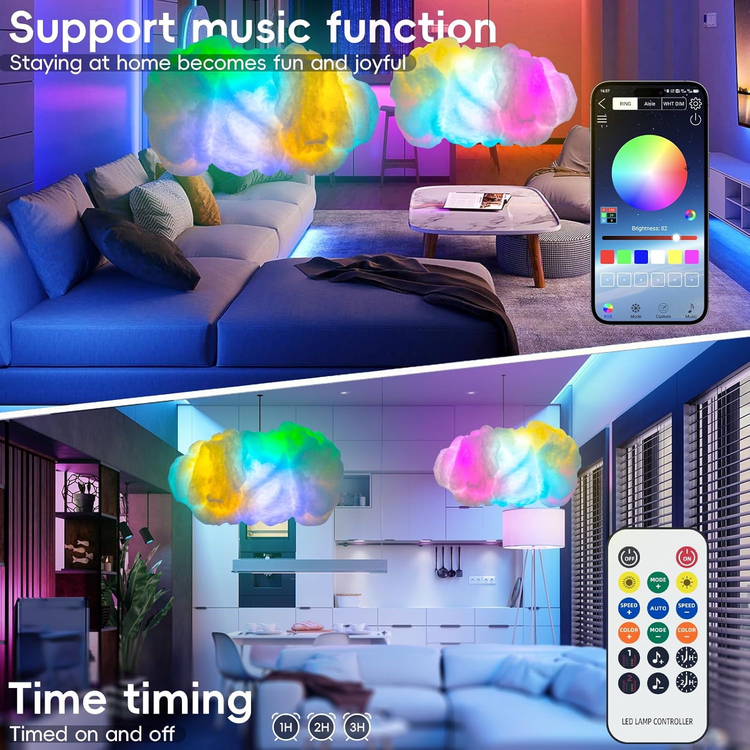 Cloud LED Lights for Bedroom - DIY Aesthetic Mood Light, Music Sync App Control Wall Light, 3D Ceiling Lamp Color Changing Lights, Cool Stuff for Kids Room Decor, Cool lights for Room Decorations