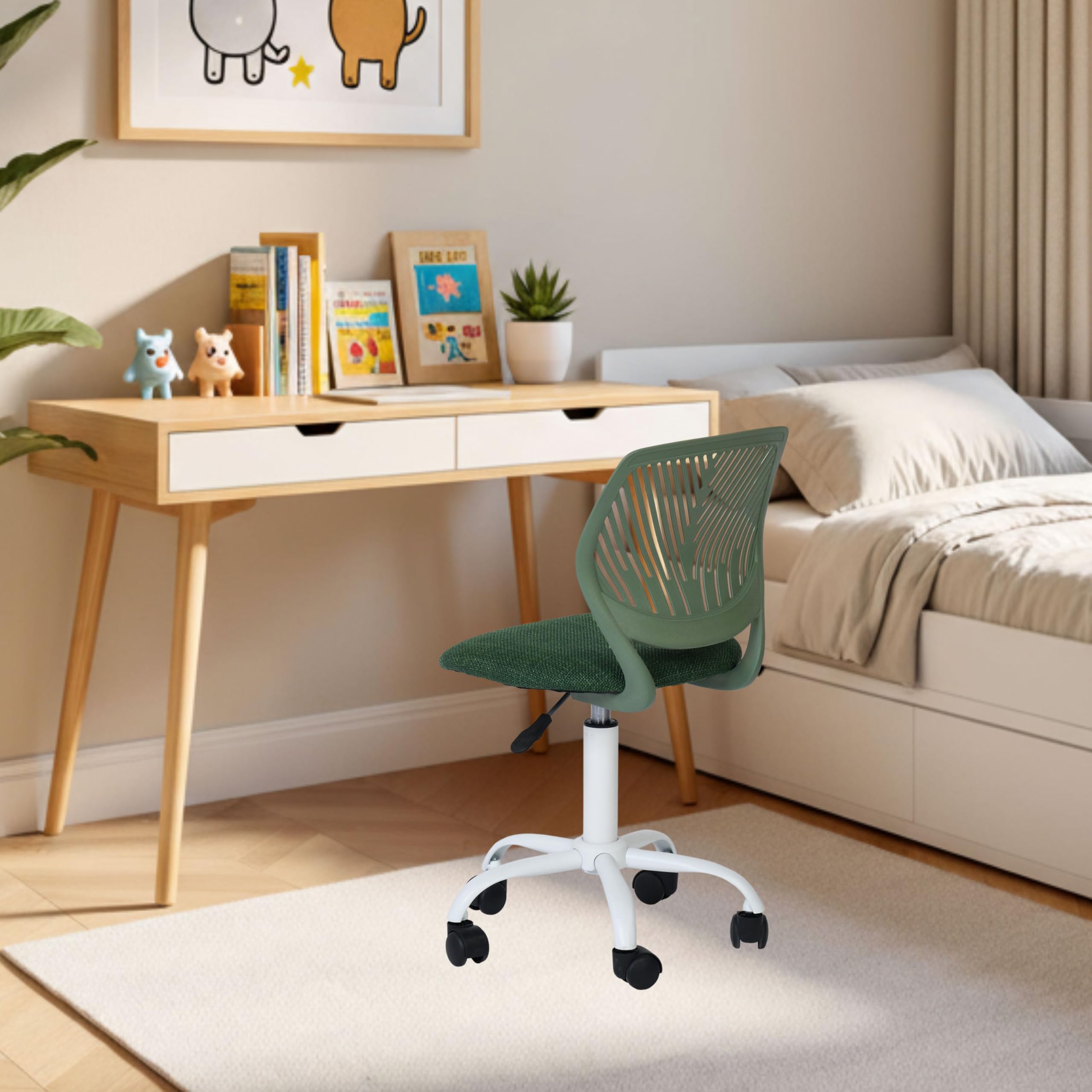 FurnitureR Silla Infantil Regulable en Altura para Escritorio, Silla ergonómica con Respaldo y reposabrazos, Silla giratoria con 5 Ruedas, para niños de 3 a 10 años, soporta hasta 100 kg