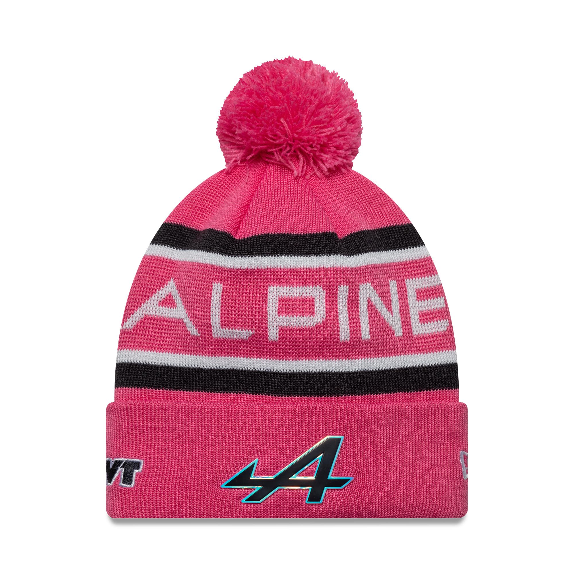 New Era Alpine F1 Team, Official 2025 Collection, Pierre Gasly Drivers Cuff Knit Bobble Beanie Hat, Pop Pink, Kids