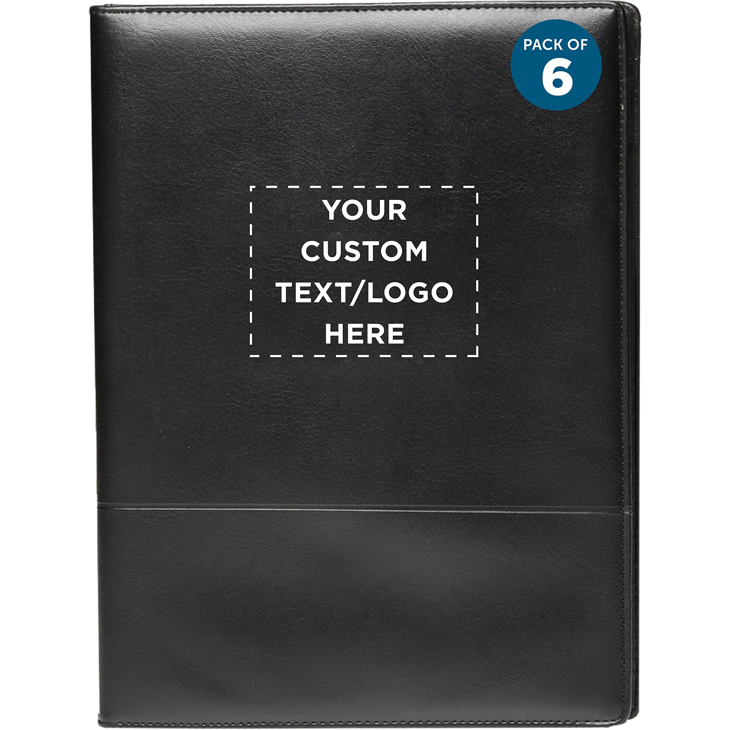 DISCOUNT PROMOS Custom Stitched Leather Portfolios Set of 6, Personalized Bulk Pack - Leatherette Sophisticated Look, Durable, Perfect for School,