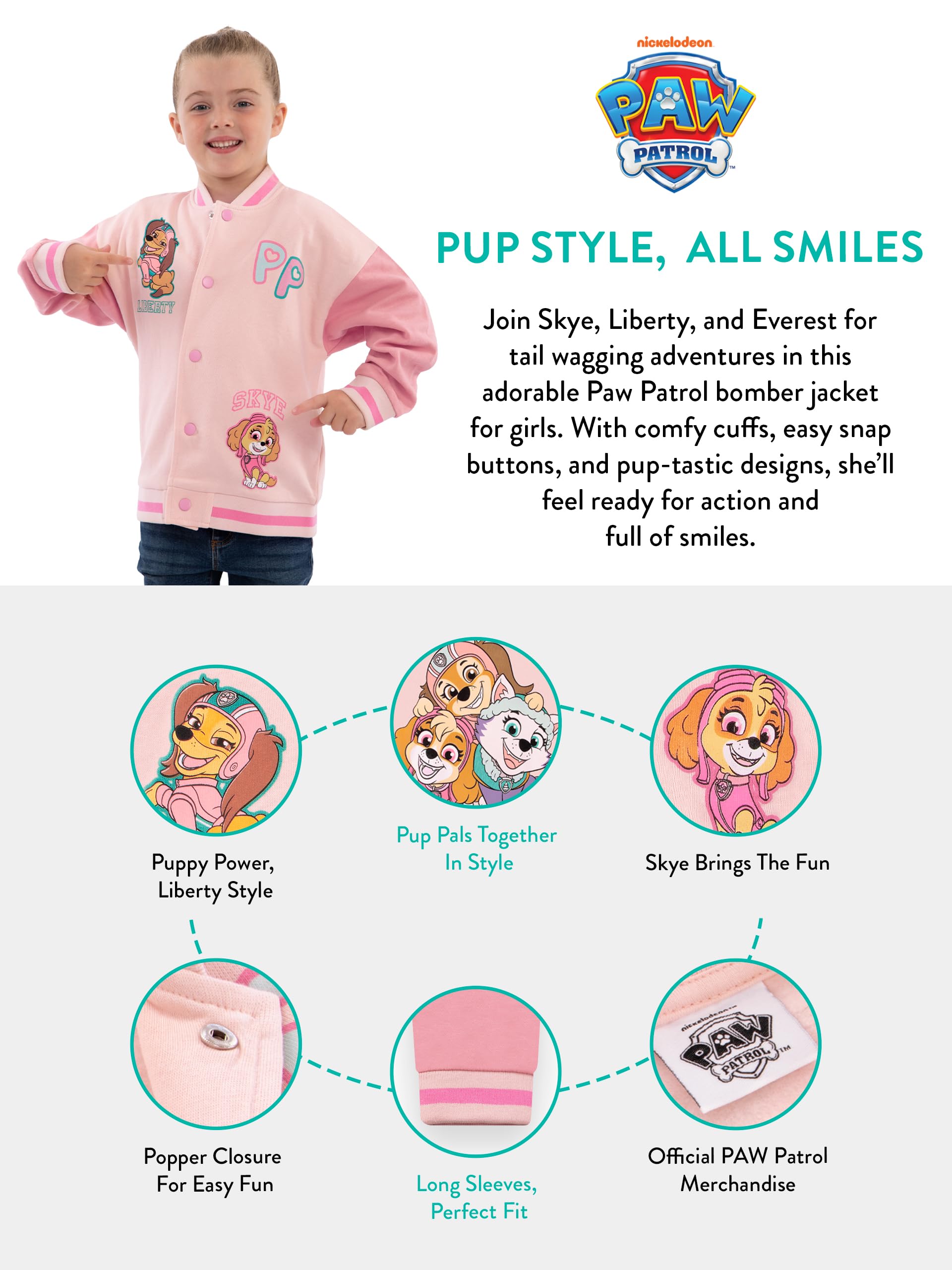 Blouson aviateur Pat'Patrouille, Veste Universitaire Everest Et Skye Pour Filles, Veste En Coton Filles