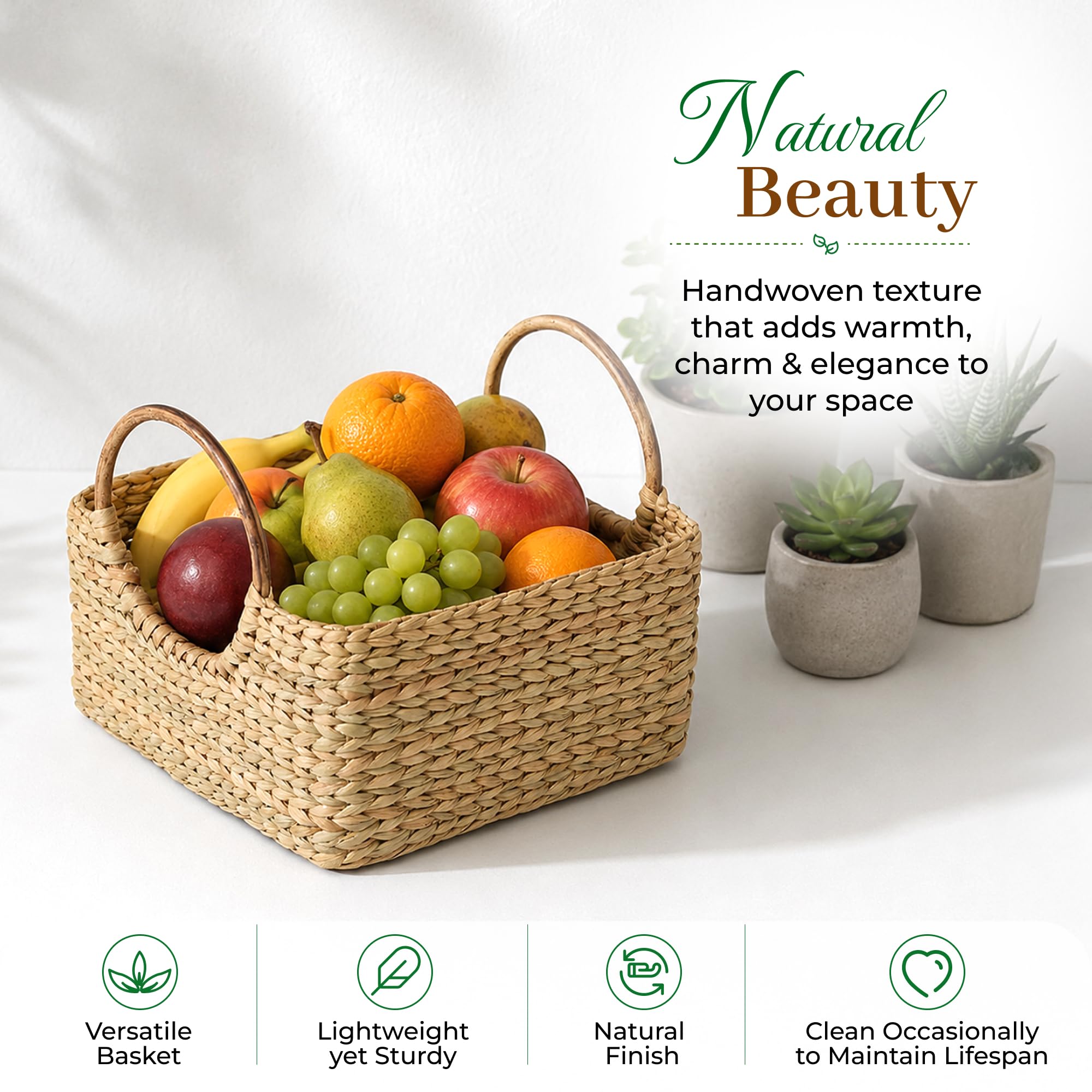 Habere India-All the Cultures Fabricating India Jute Storage Baskets | Cane or Bamboo Basket | Wicker Baskets as Gift Hamper Basket/Wardrobe Basket (Beige, Rectangular 20 * 20 * 12 CM) 4