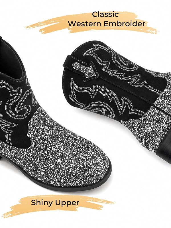 Haloumoning Girls Glitter Cowgirl Boots Embroidered Mid Calf Western Boots by Haloumoning - Used condition - Image 6