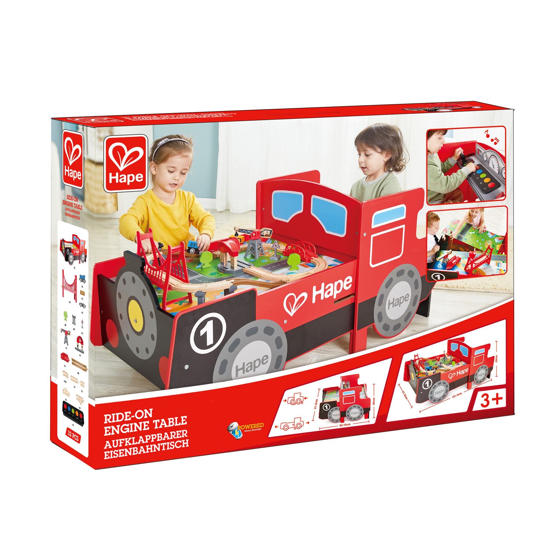 Hape Aufklappbarer Eisenbahntisch | Eisenbahn Spielset aus Holz | Verstaubarer Tisch | Sounds & Lichter | Zubehör | ab 3 Jahren