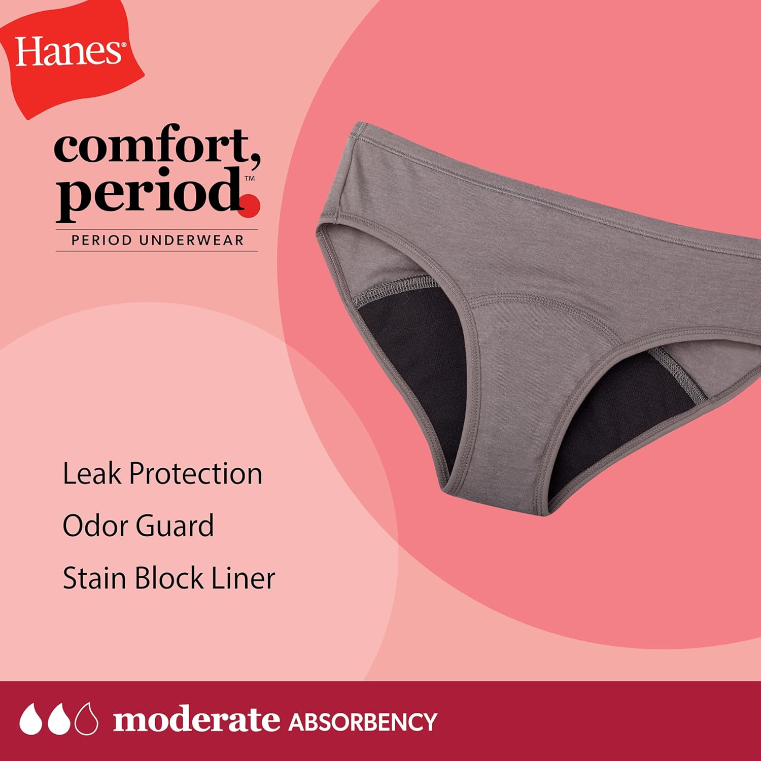 Hanes girls Period Underwear Boxer Briefs, Comfort Period Boxer Brief Panties for Girls, Moderate Protection - Image 3
