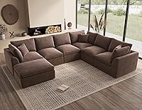 Vista 34 de Sofá tipo nube de gran tamaño para sala de estar, sofá modular convertible con otomana, de 7 plazas, blanco cálido