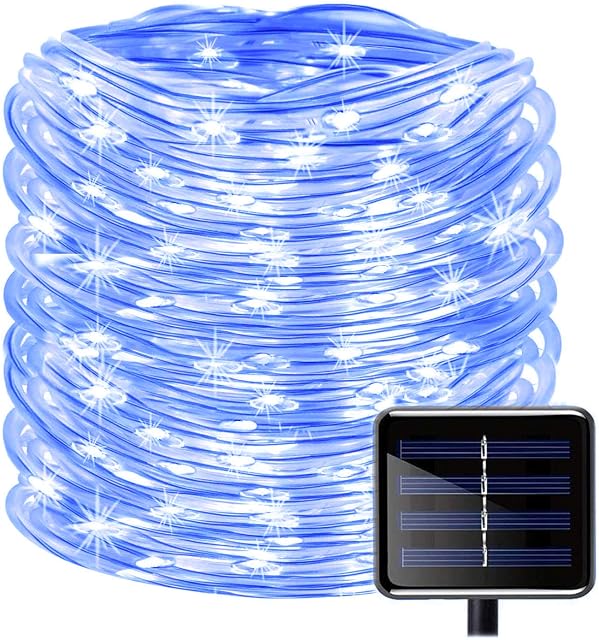 KINGCOO 100 LEDs Solar Rope String Lights, Waterproof 39ft/12M Copper Wire Outdoor Tube Fairy String Lights for Christmas Garden Yard Path Fence Tree Backyard (Blue)