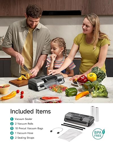 Miniatura 7 de HiCOZY Sellador al vacío para alimentos, potente sellador térmico de alimentos, seco húmedo 7-1 múltiples modos automáticos, mango de fácil bloqueo,