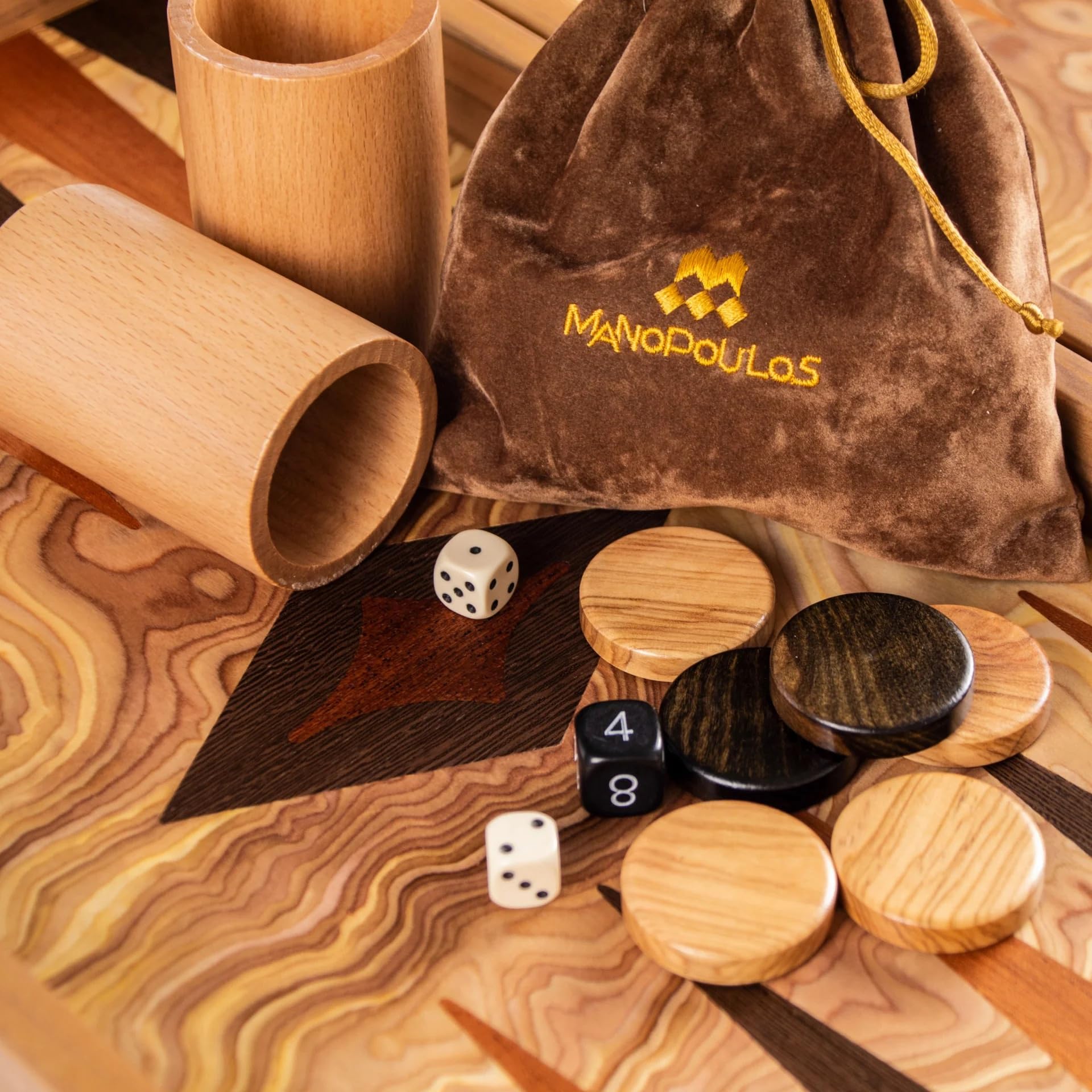 Juego de backgammon de madera de olivo Manopoulos de lujo Manopoulos, juego premium hecho a mano en Grecia por expertos