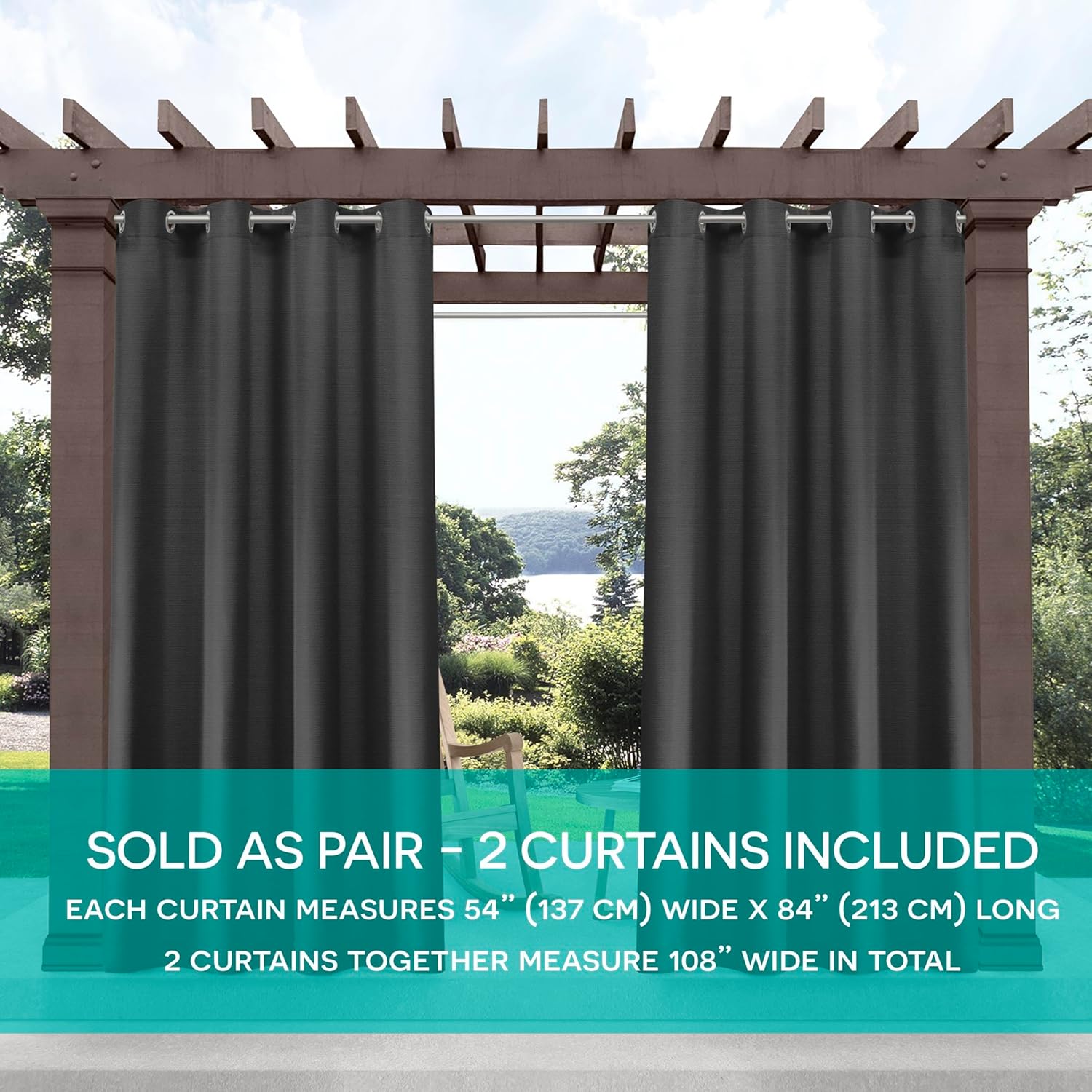 Exclusive Home Delano Heavyweight Textured Indoor/Outdoor Grommet Top Curtain Panel Pair, 54"x120", Charcoal